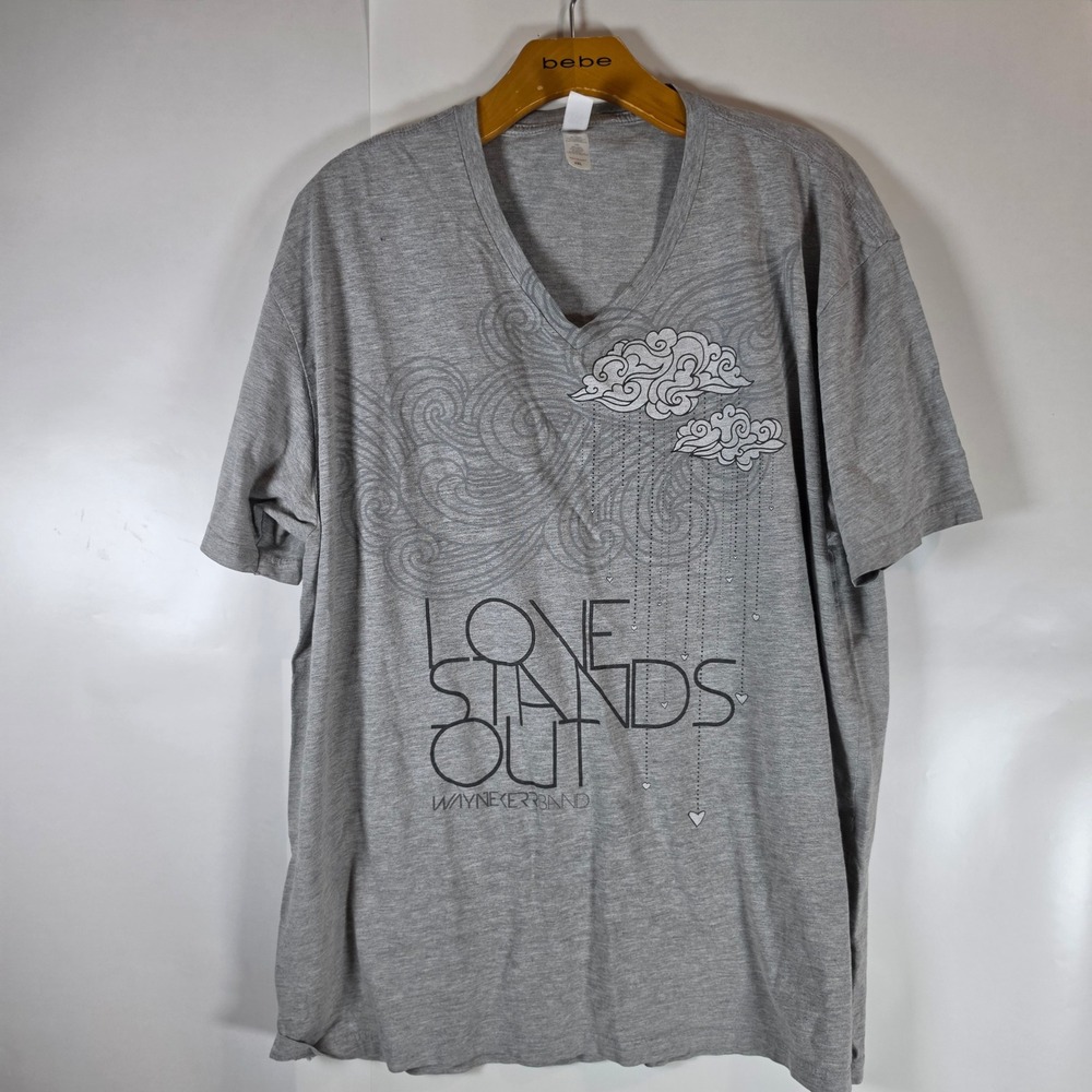 Wayne Kerr Band Shirt 2XL Gray V Neck Love Stands Out Graphic Christian Tee